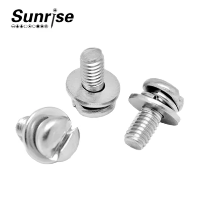 Caij nplooj ntoos hlav Pads Flat Washers Qhov Ncauj Ncauj Round Round Head Triple Combination Screws